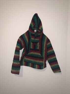 Earth Ragz Drug Rug Mexican Blanket Hoodie Bob Marley Colors Size Large Hippie